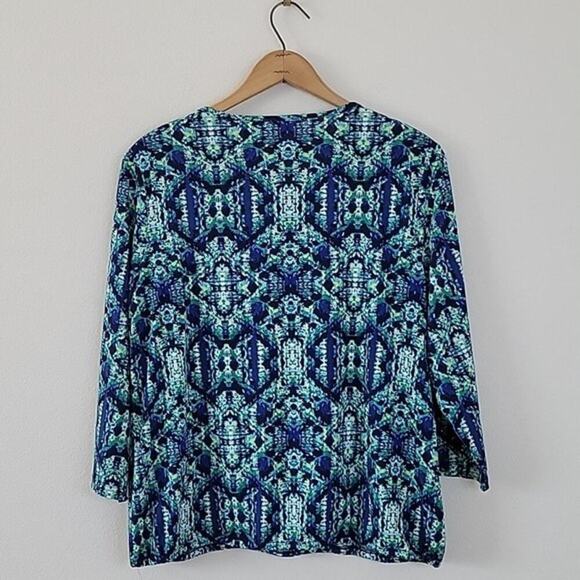 Chico's Blue Green 3/4 Sleeve Crossover Layered Front Blouse Size Large - Picture 6 of 6